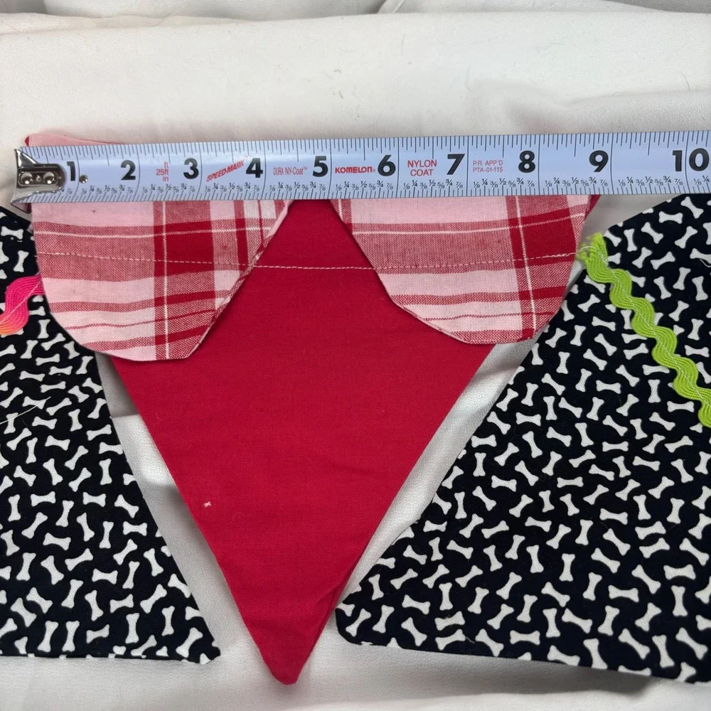 Handmade Dog‎ Bandana Set of 3 Pink Plaid Collar & Paws Print Rickrack Trim Sz L